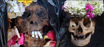 A Very Strange Celebration In Bolivia - People Decorate Human Skulls With Flowers And Cigarettes