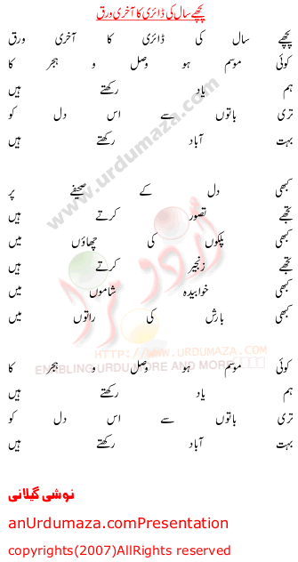 Urdu Poem of Noshi Gillani
