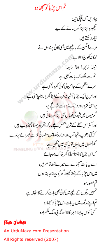 Urdu Poem of Zeeshan Haider