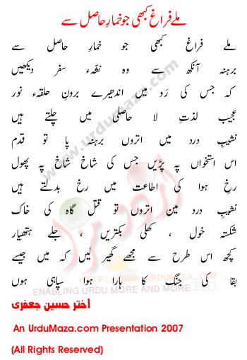 Urdu Poem of Akhter Hussain Jaafri