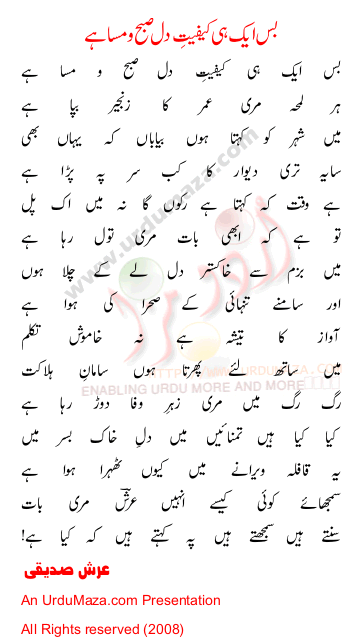 Urdu Poem of Bas Aik Hi Kaifiat E Dil title=