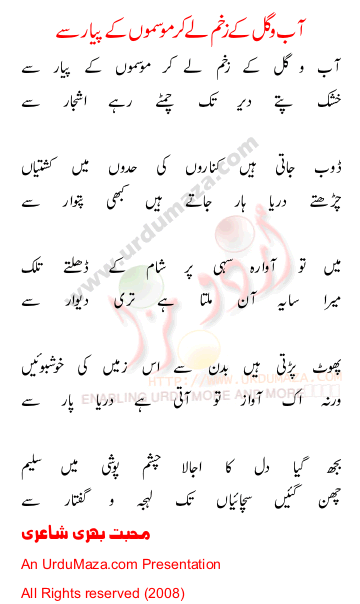 Urdu Poem of Aab O Gull Kay Zakhm Lay Kar title=