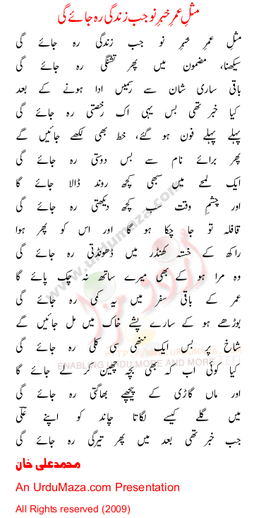 Urdu Poem of Muhammad Ali Khan
