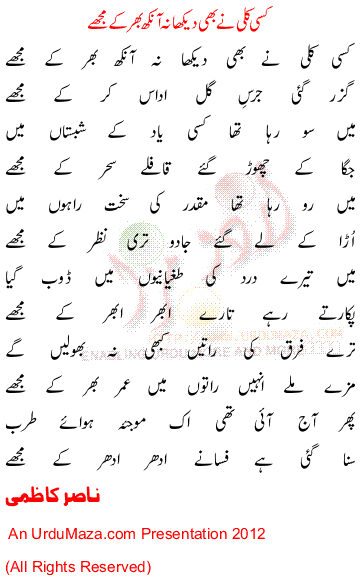 Urdu Poem of Nasir Kazmi
