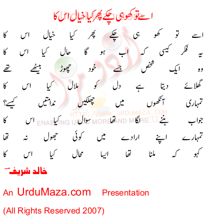 Urdu Poem of Khalid Sharif