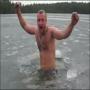 Russian man has reached the frozen lake for swimming