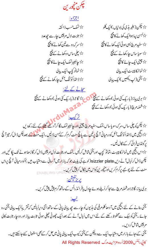 Urdu Recipes Of Chicken Manchorian - Chicken Food Recipes In Urdu