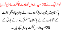 Nawaz League Issued 20 Senate Tickets For Candidates