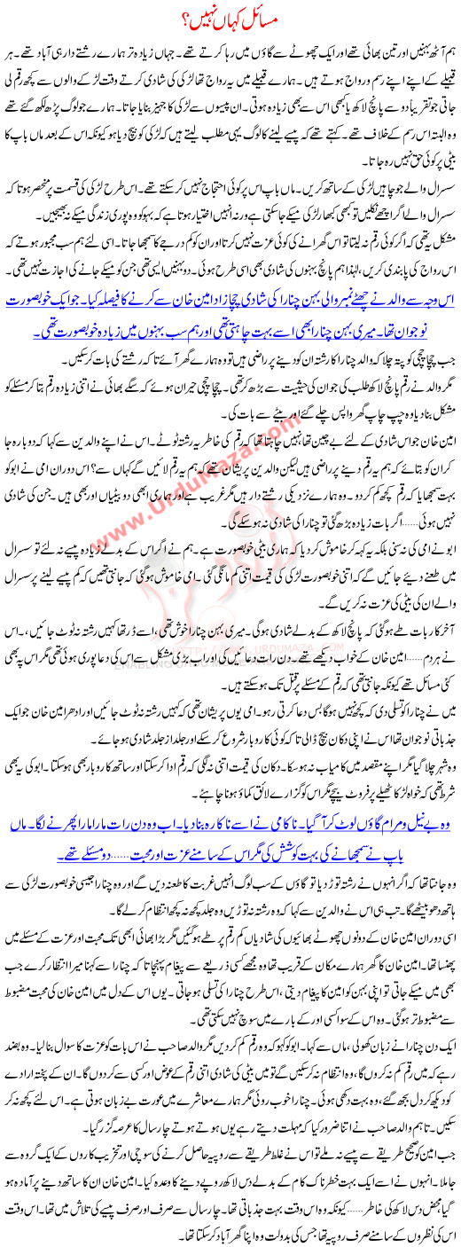Urdu Story Title - Msail Kahan Nahi