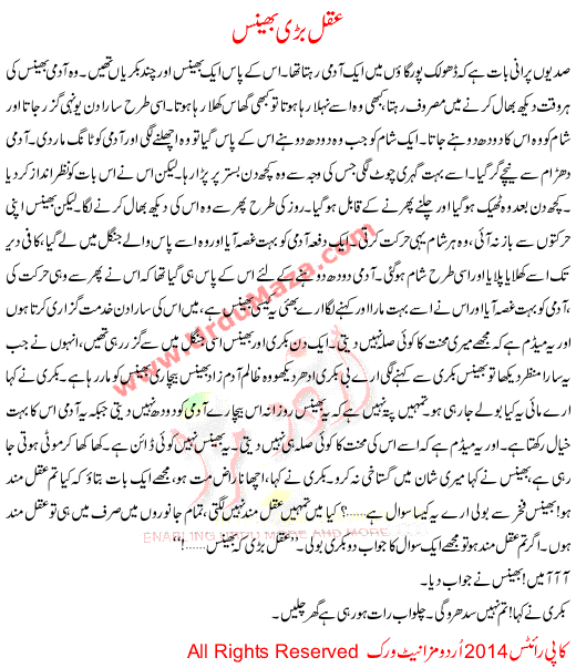 Urdu Story For Children Aqal Bari K Bheens