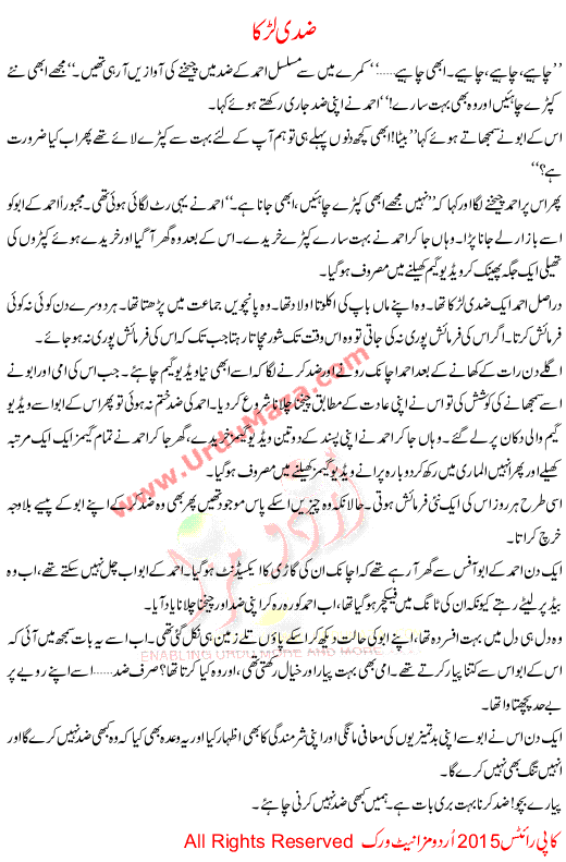 Urdu Story For Child Zidi Bacha