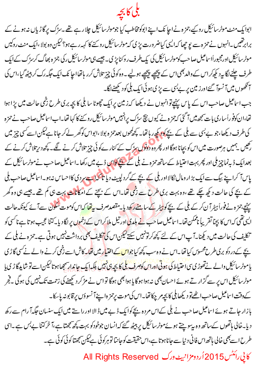 Urdu Story For Children Bili Ka Bacha
