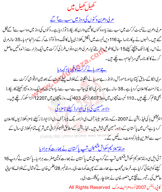 Weekly International And National Sports News In Urdu